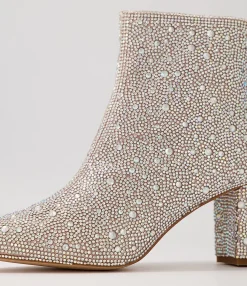 Fashion Midas Shoes Glistin Silver Jewel Fabric Ankle Boots