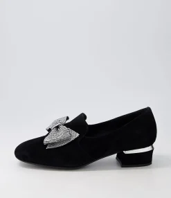 Hot Midas Shoes Grenna Black Silver Suede Jewels Heels