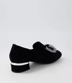 Hot Midas Shoes Grenna Black Silver Suede Jewels Heels