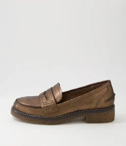 Cheap Midas Shoes Gulfie Bronze Crackle Leather Loafers