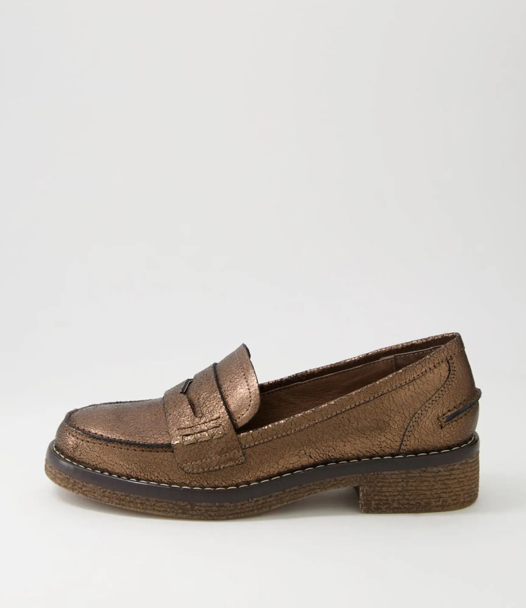 Cheap Midas Shoes Gulfie Bronze Crackle Leather Loafers