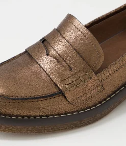 Cheap Midas Shoes Gulfie Bronze Crackle Leather Loafers