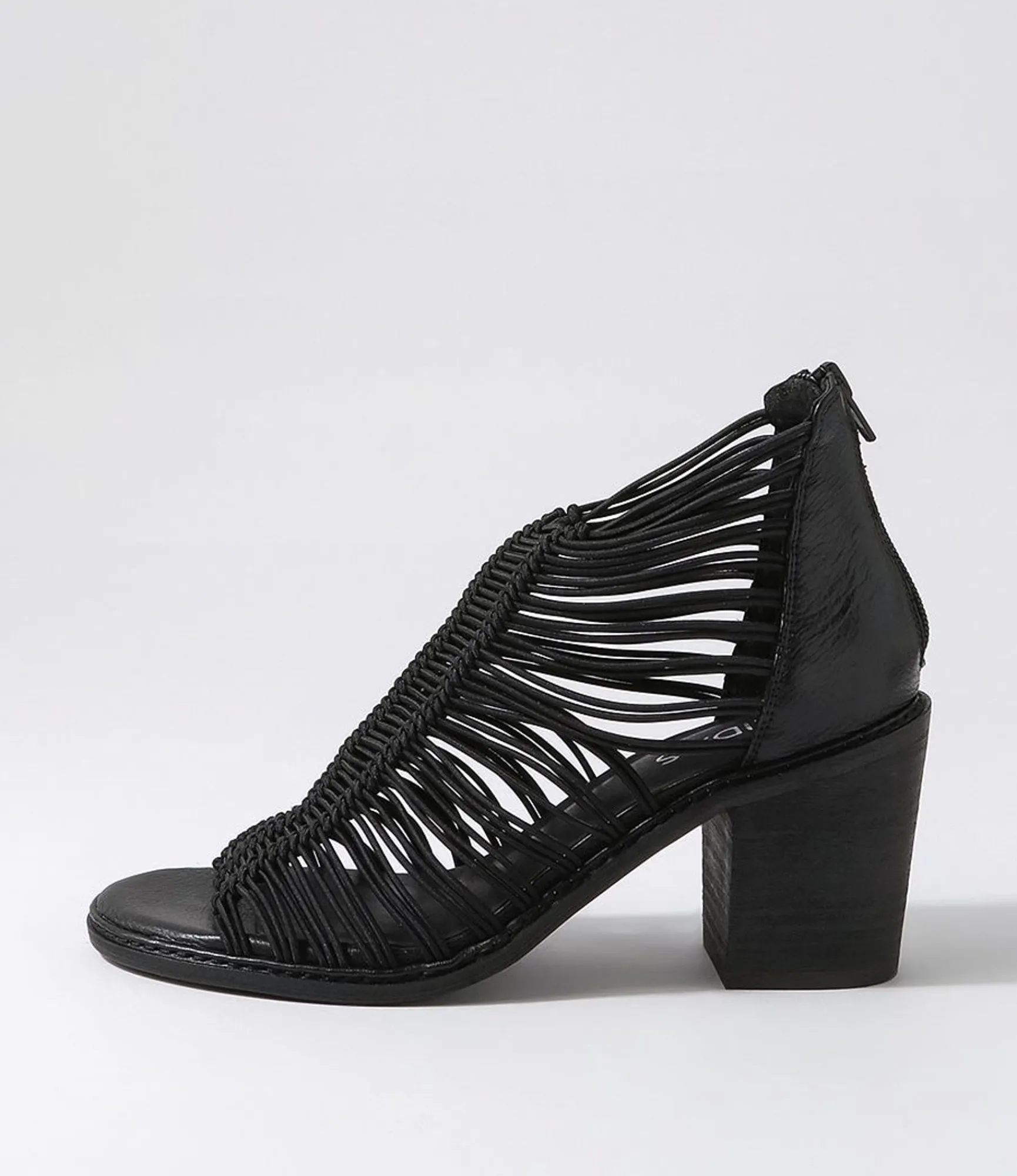 Outlet Midas Shoes Gushi Black Heel Elastic Leather Sandals