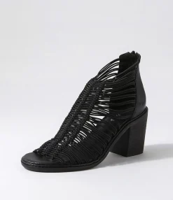 Outlet Midas Shoes Gushi Black Heel Elastic Leather Sandals