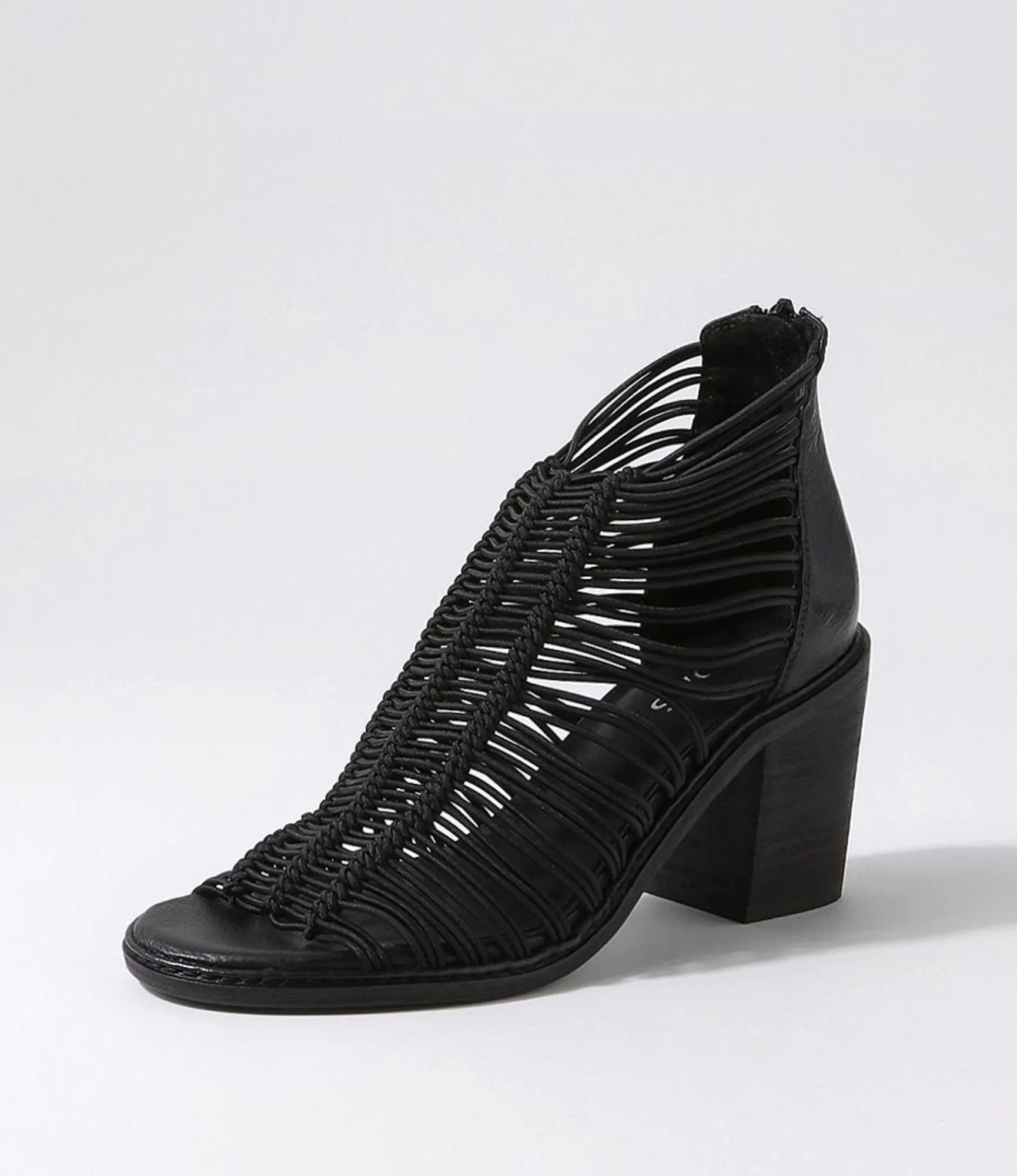 Outlet Midas Shoes Gushi Black Heel Elastic Leather Sandals