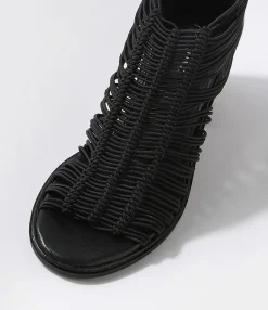 Outlet Midas Shoes Gushi Black Heel Elastic Leather Sandals
