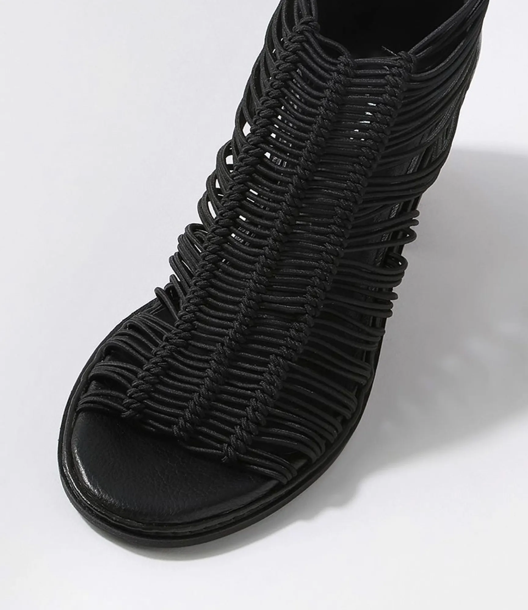 Outlet Midas Shoes Gushi Black Heel Elastic Leather Sandals