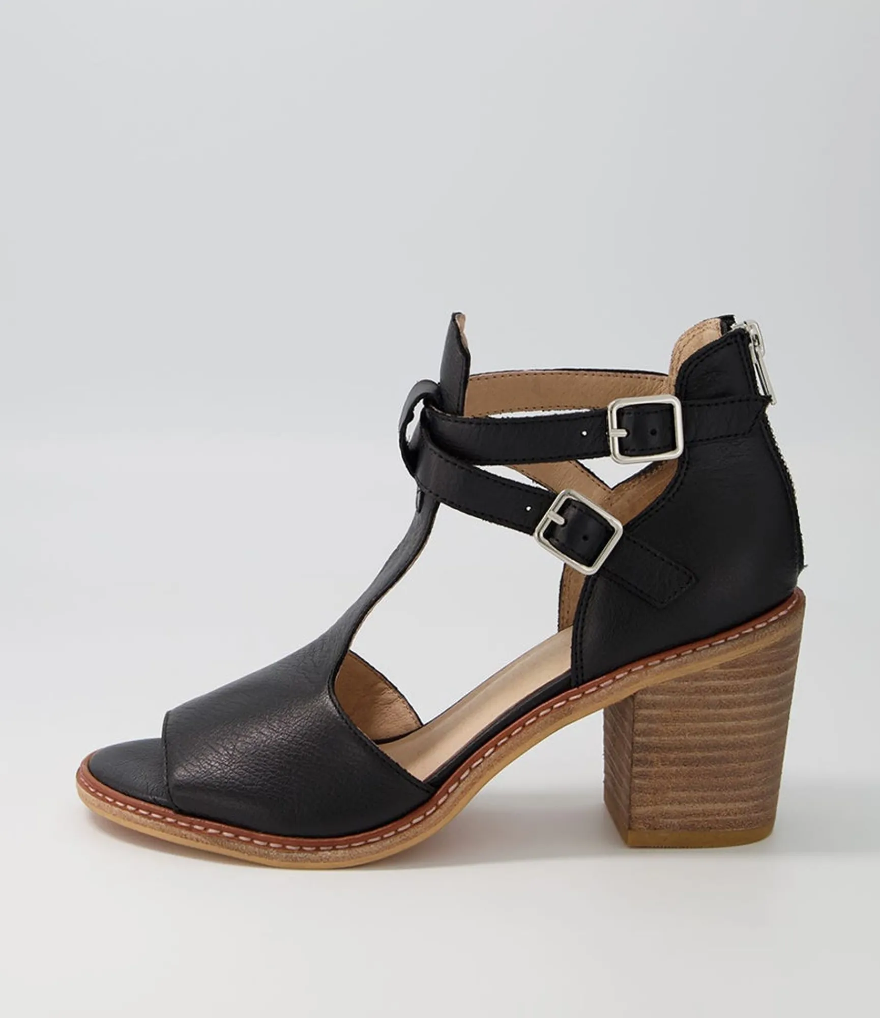 Discount Midas Shoes Gyla Black Natural Heel Leather Sandals