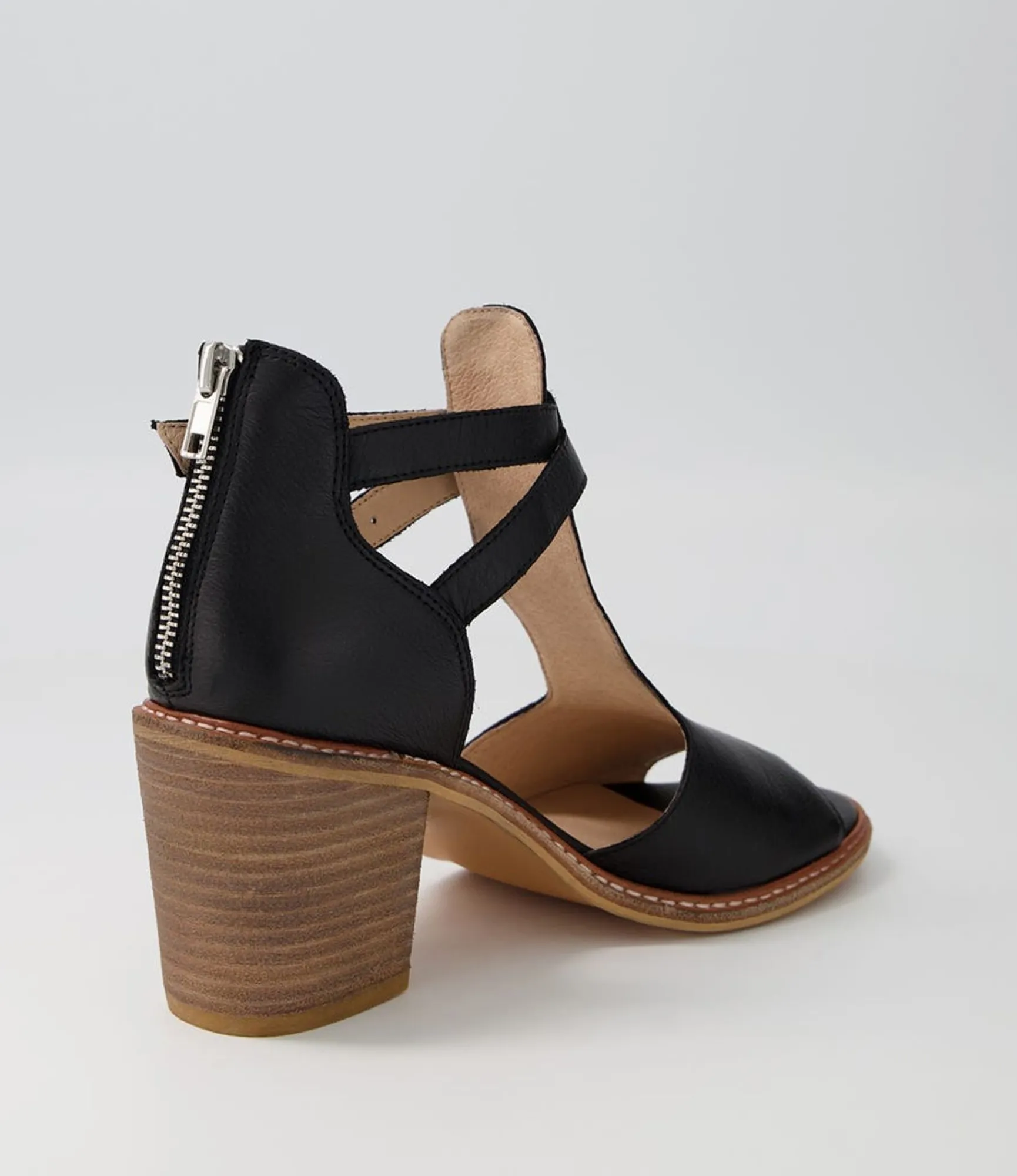 Discount Midas Shoes Gyla Black Natural Heel Leather Sandals
