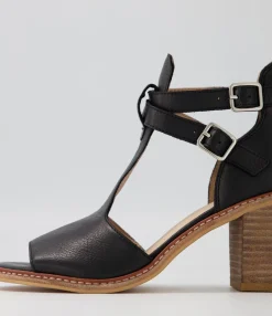 Discount Midas Shoes Gyla Black Natural Heel Leather Sandals