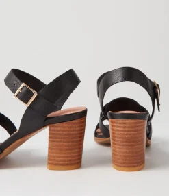 Store Midas Shoes Halfa Black Natural Heel Leather Sandals