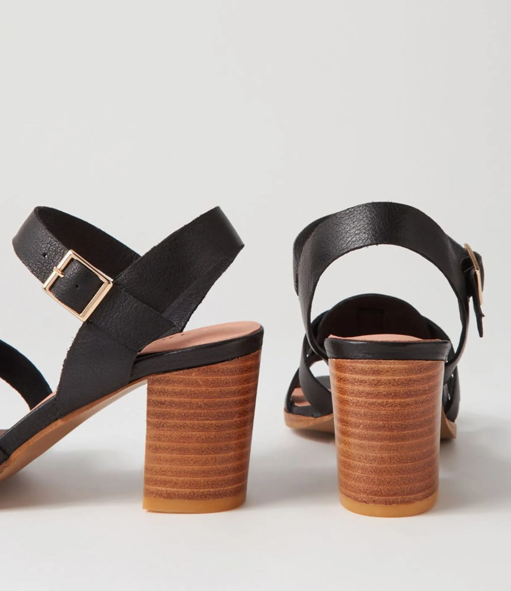 Store Midas Shoes Halfa Black Natural Heel Leather Sandals