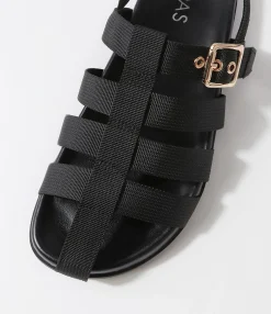 Cheap Midas Shoes Harney Black Fabric Sandals