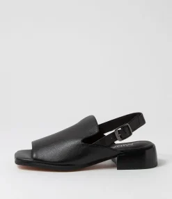 Clearance Midas Shoes Harpa Black Leather Sandals