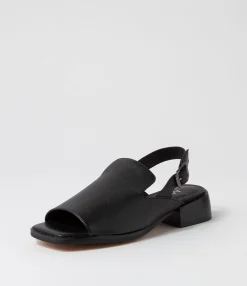 Clearance Midas Shoes Harpa Black Leather Sandals