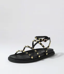 Sale Midas Shoes Hazle Black Gold Leather Sandals