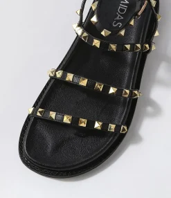 Sale Midas Shoes Hazle Black Gold Leather Sandals