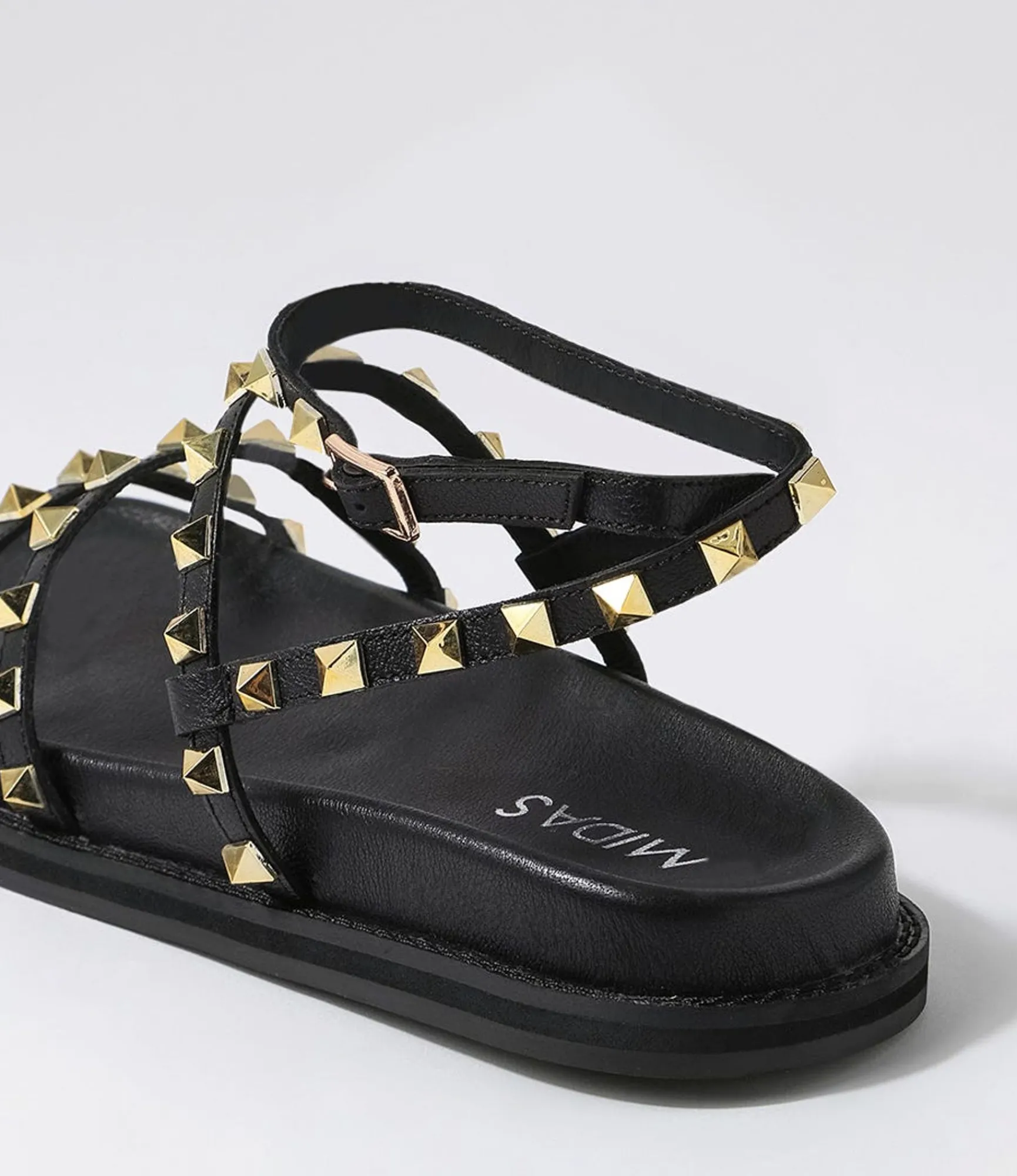Sale Midas Shoes Hazle Black Gold Leather Sandals