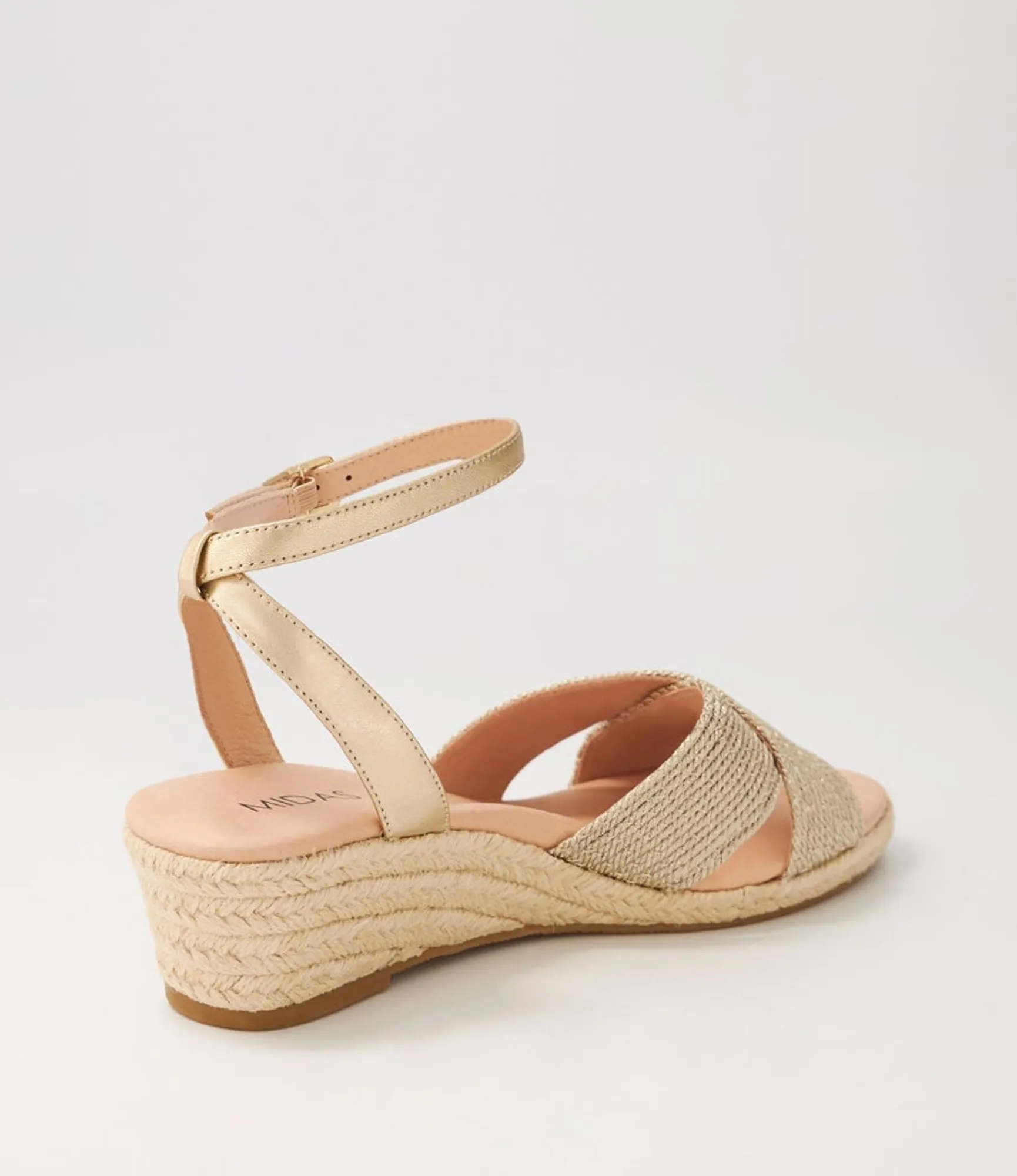 Clearance Midas Shoes Honoured Pale Gold Woven Leather Espadrilles