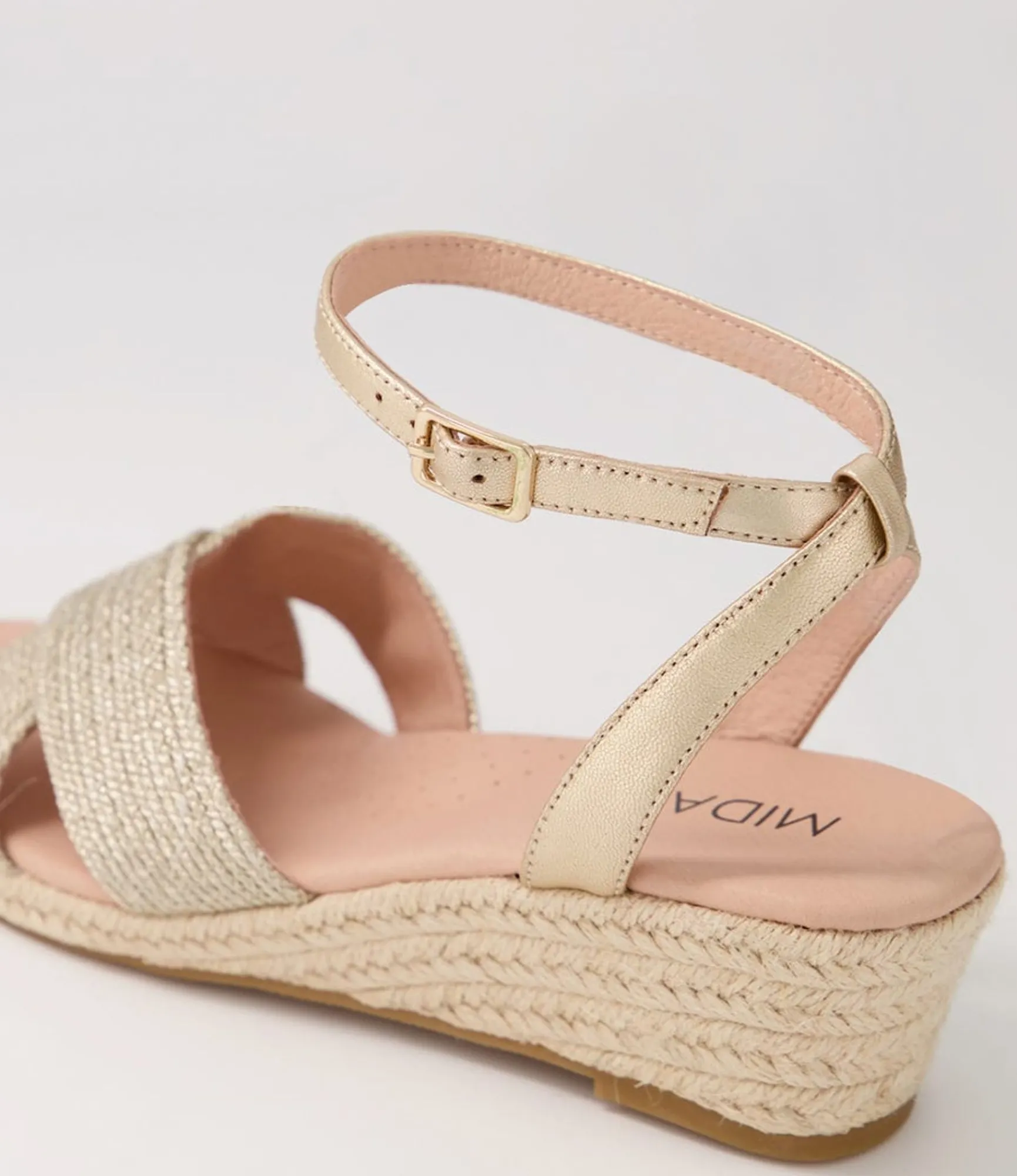Clearance Midas Shoes Honoured Pale Gold Woven Leather Espadrilles