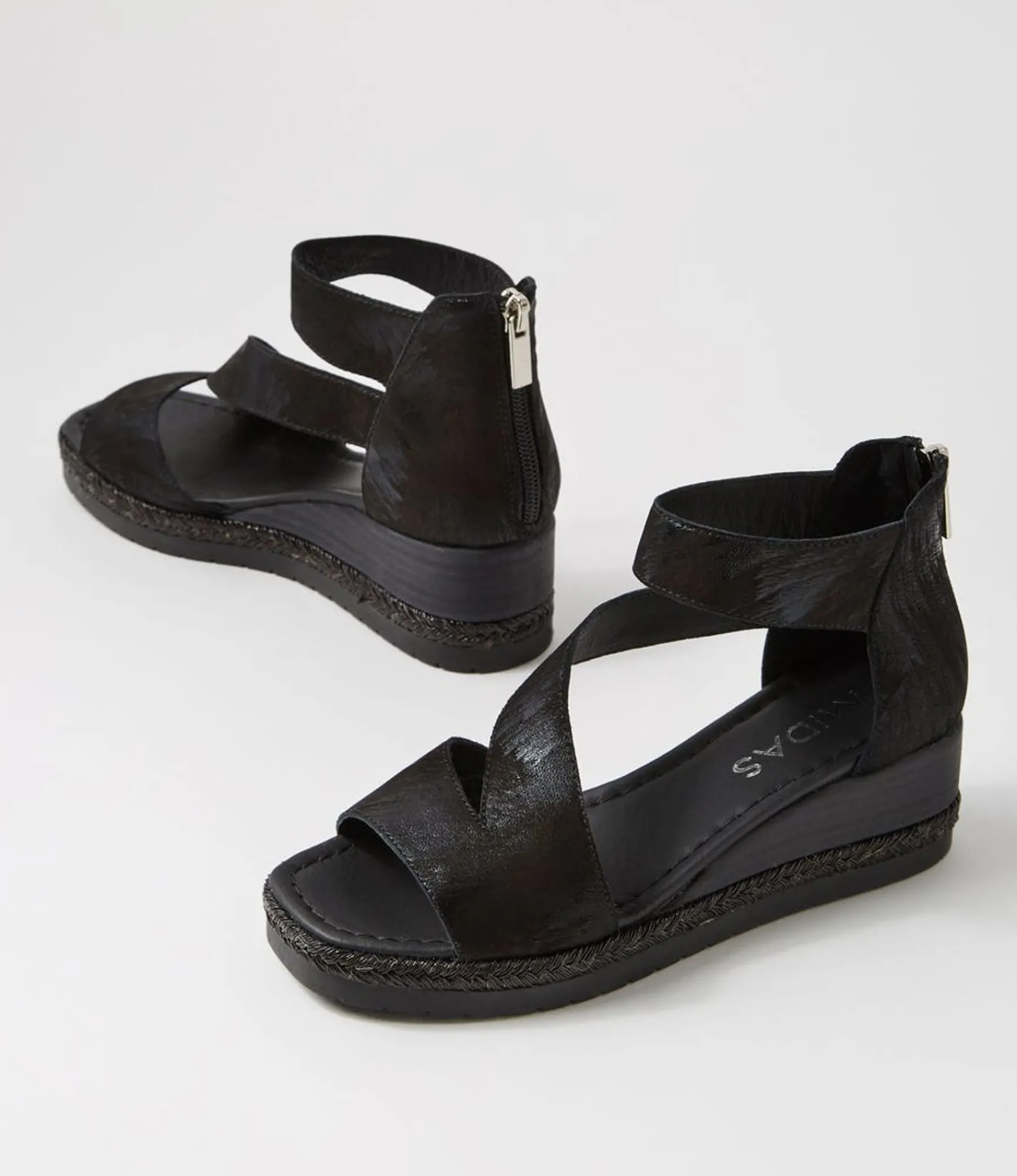 Online Midas Shoes Iddy Black Metallic Scratch Leather Sandals