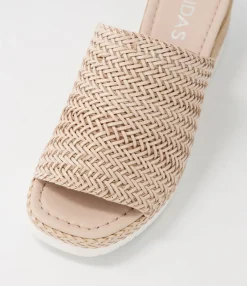 Best Sale Midas Shoes Isha Nude Weave Leather Slides