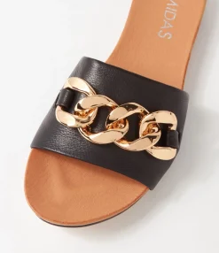 Online Midas Shoes Jaddle Black Leather Slides