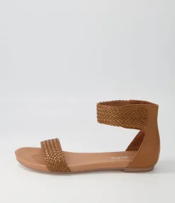Outlet Midas Shoes Jallan Tan Weave Leather Sandals