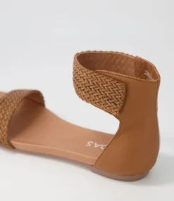 Outlet Midas Shoes Jallan Tan Weave Leather Sandals