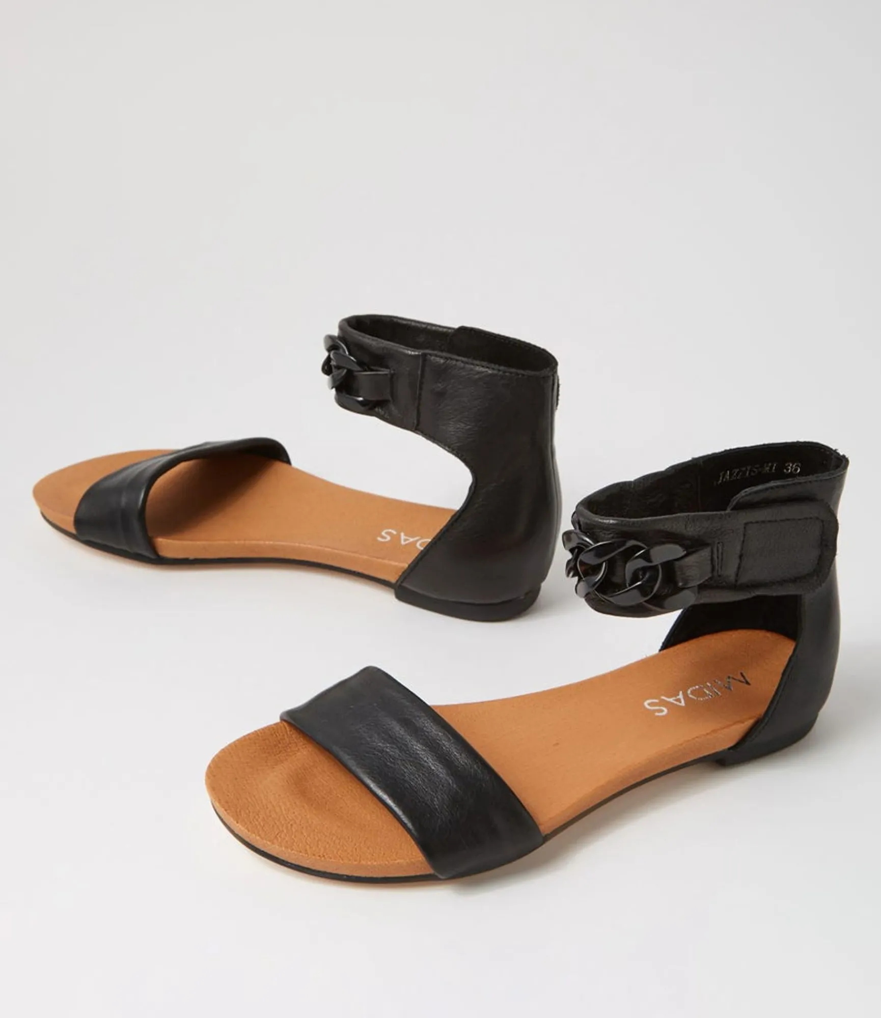 Best Sale Midas Shoes Jazzis Black Leather Sandals