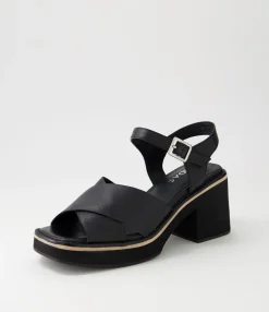Cheap Midas Shoes Jeddie Black Leather Sandals