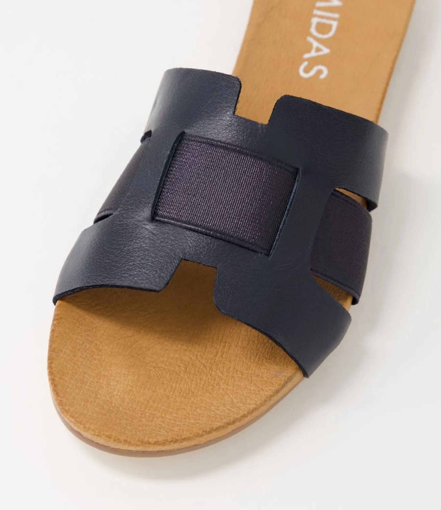 Best Midas Shoes Jeddles Navy Metallic Leather Elastic Slides