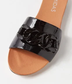 Cheap Midas Shoes Jimble Black Patent Leather Slides