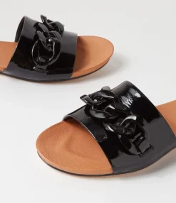 Cheap Midas Shoes Jimble Black Patent Leather Slides