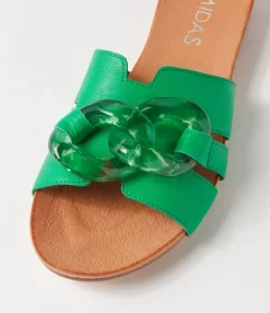 Best Midas Shoes Jovis Bright Emerald Leather Slides