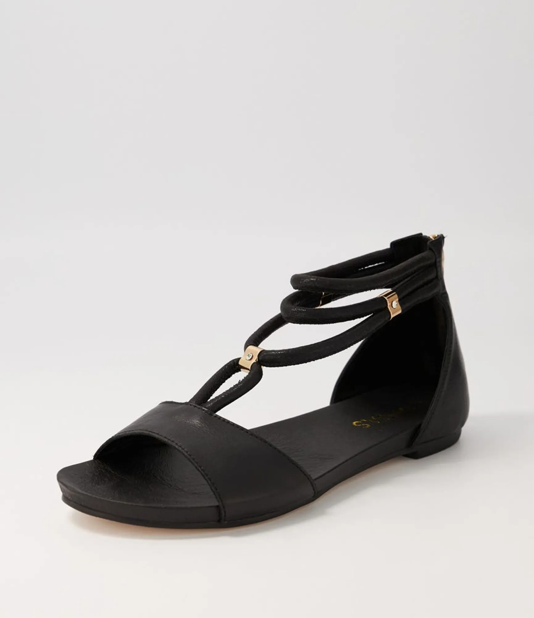 Sale Midas Shoes Juno Black Leather Sandals
