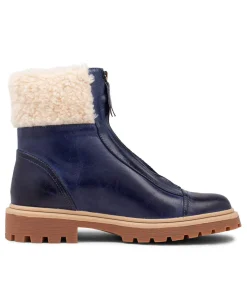 New Midas Shoes Kalaxy Sapphire Leather Sand Fur Ankle Boots