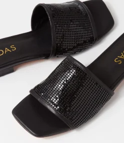 Best Sale Midas Shoes Kyli Black Metal Leather Slides