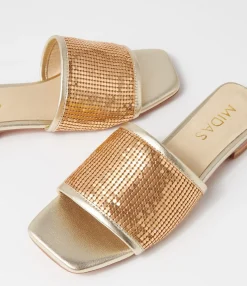 Discount Midas Shoes Kyli Gold Metal Leather Slides