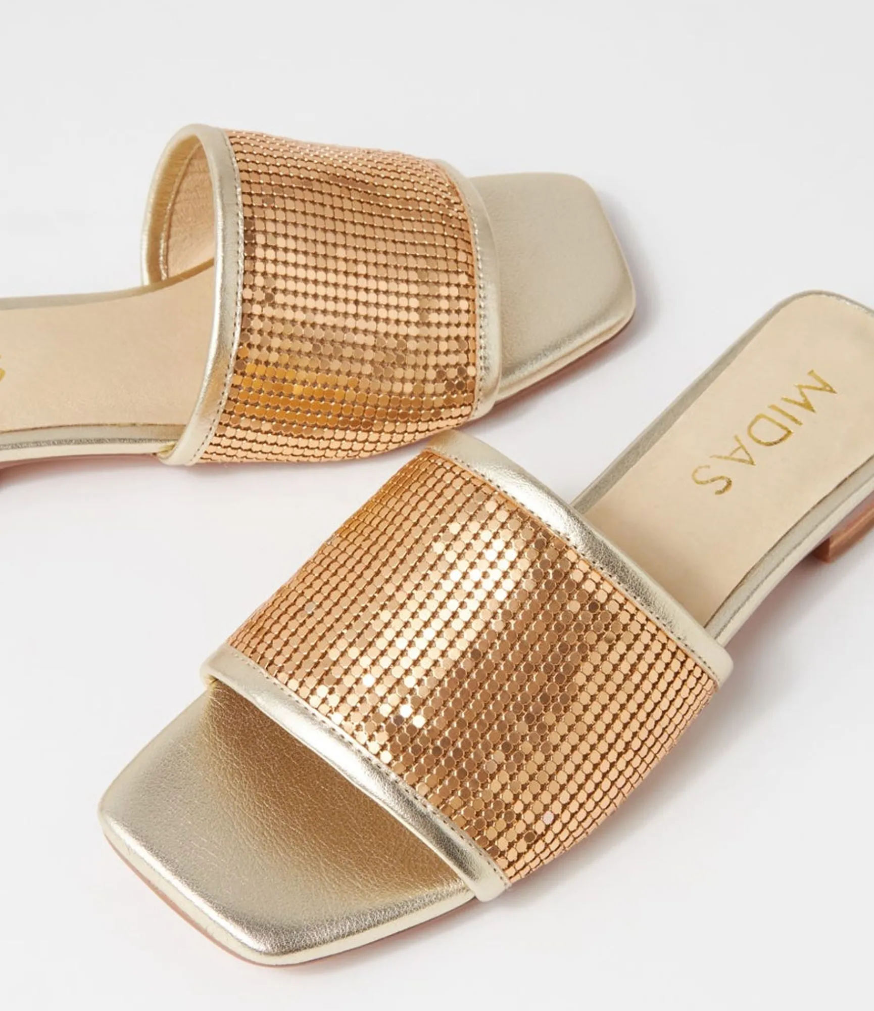 Discount Midas Shoes Kyli Gold Metal Leather Slides