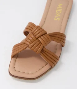 Online Midas Shoes Lacidy Dark Tan Leather Slides