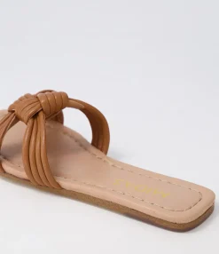 Online Midas Shoes Lacidy Dark Tan Leather Slides