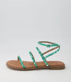 Store Midas Shoes Leosa Emerald Metallic Leather Stud Sandals