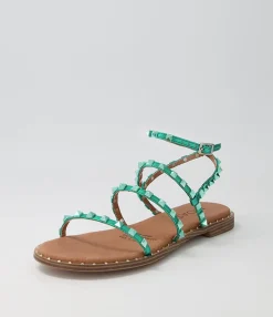 Store Midas Shoes Leosa Emerald Metallic Leather Stud Sandals