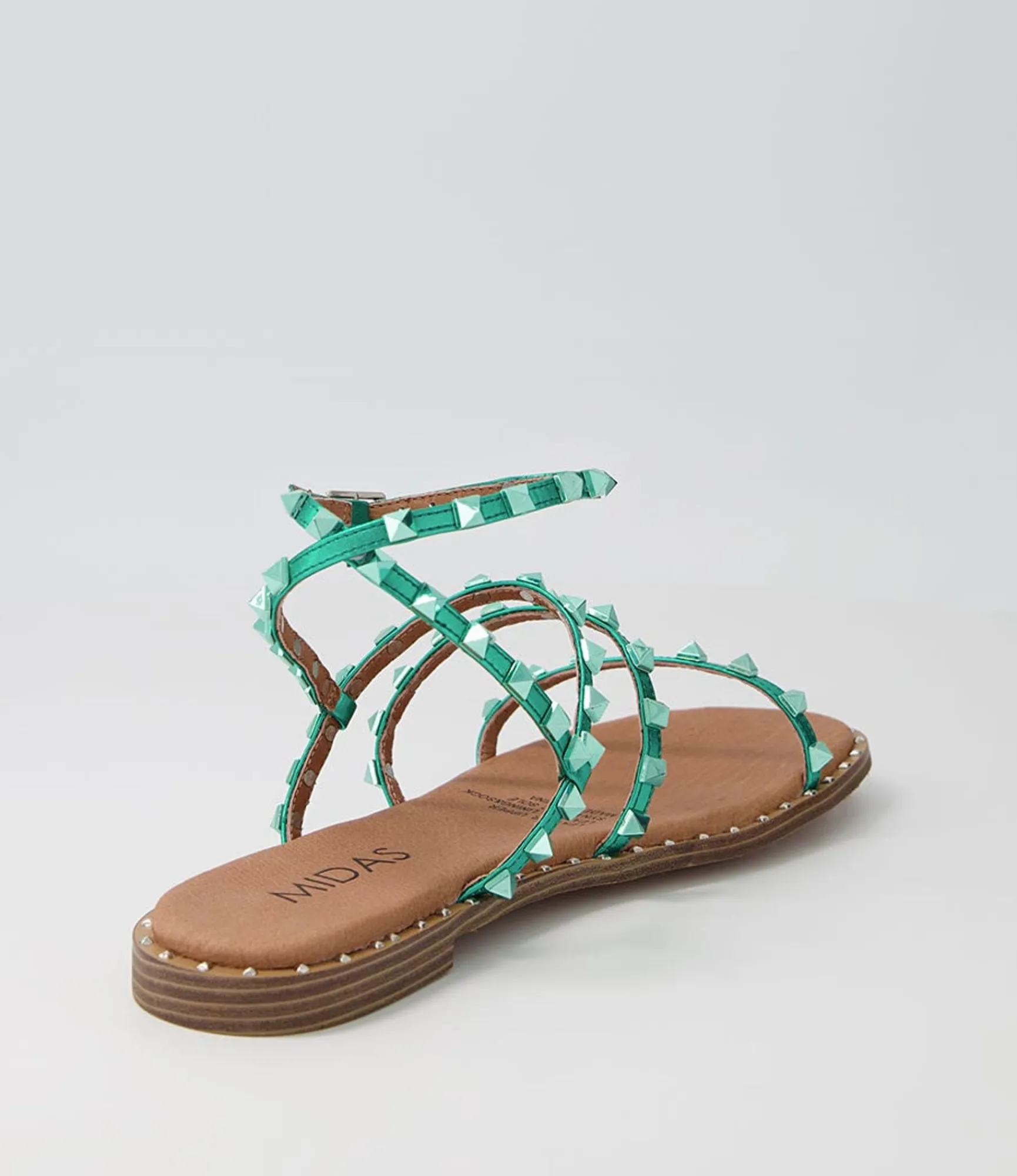 Store Midas Shoes Leosa Emerald Metallic Leather Stud Sandals