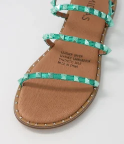 Store Midas Shoes Leosa Emerald Metallic Leather Stud Sandals