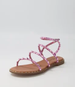 Best Midas Shoes Leosa Pink Metallic Leather Stud Sandals