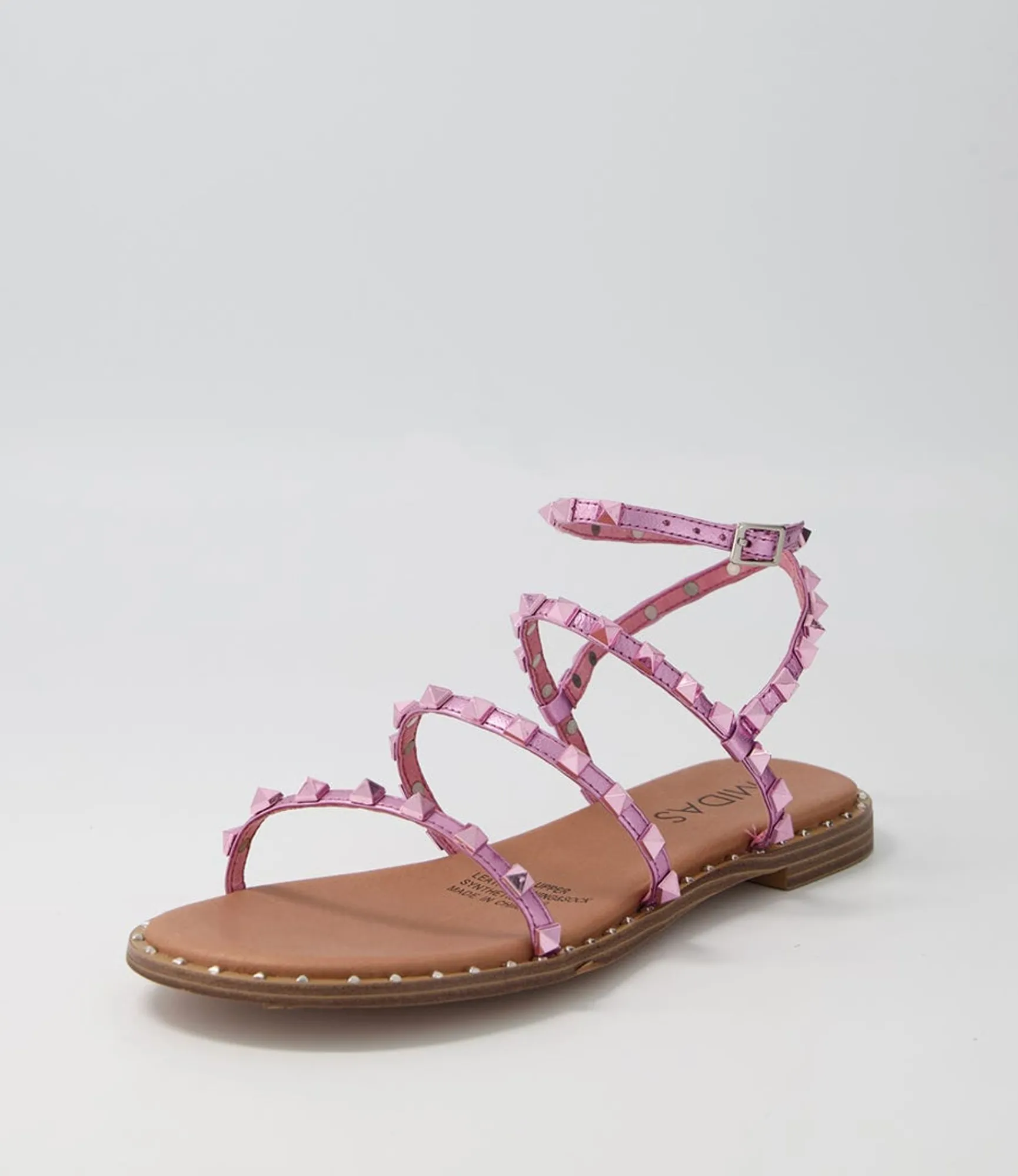 Best Midas Shoes Leosa Pink Metallic Leather Stud Sandals