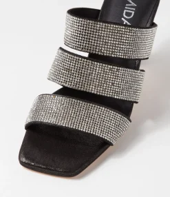 Cheap Midas Shoes Litzey Black Silver Leather Jewels Sandals