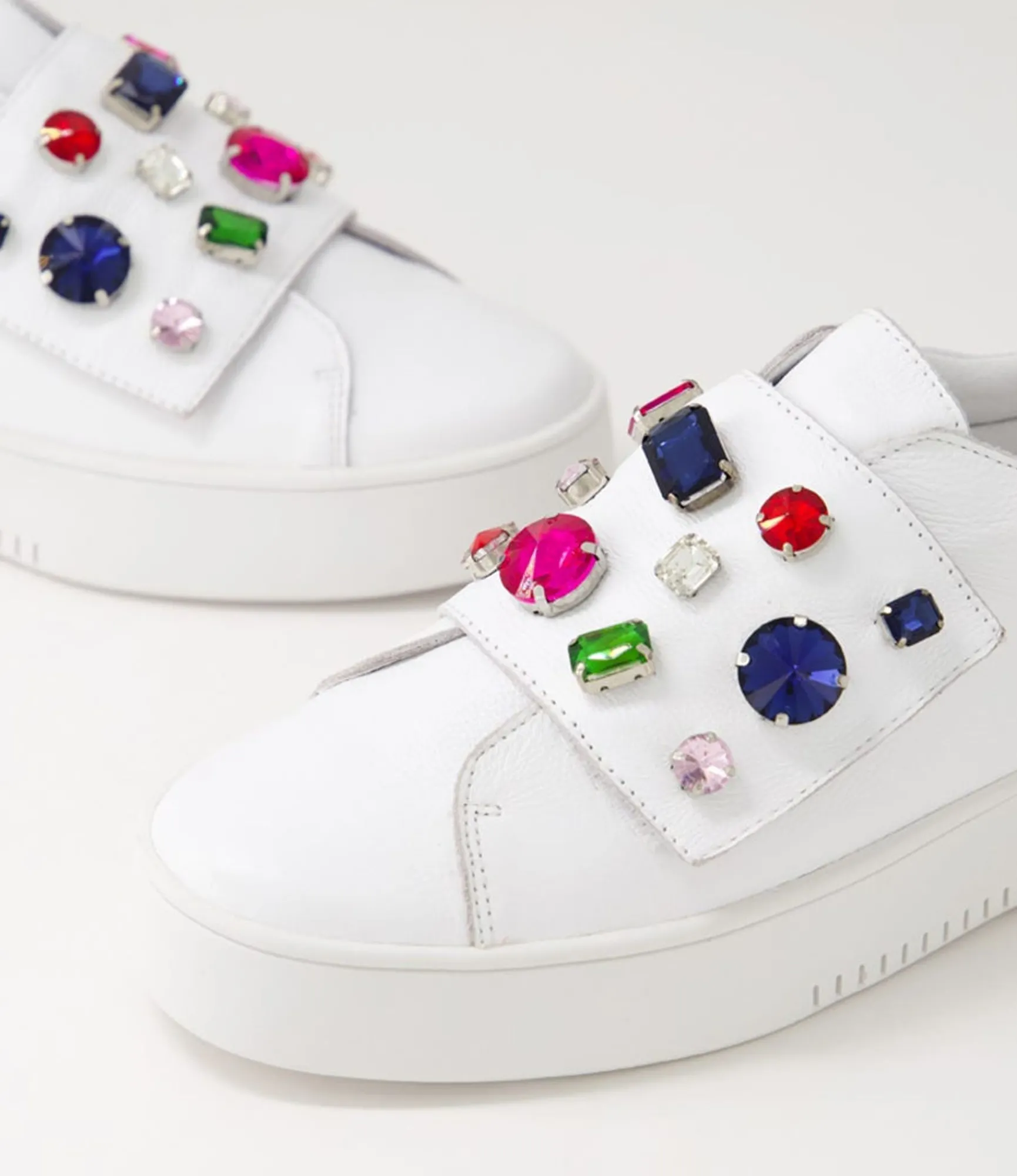 Cheap Midas Shoes Lunice White Bright Jewels Leather Sneakers